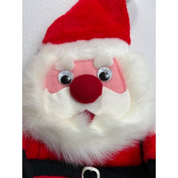 Vintage 3D Santa Claus 21" Hanging Plush Christmas Stocking Pockets Front and Ba - Picture 2 of 5